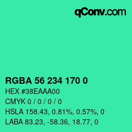 Color code: RGBA 56 234 170 0 | qconv.com