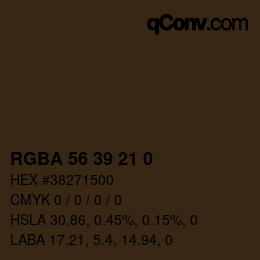 Color code: RGBA 56 39 21 0 | qconv.com