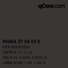 Farbcode: RGBA 57 54 53 0 | qconv.com