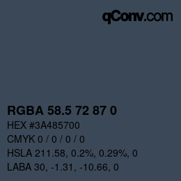 Color code: RGBA 58.5 72 87 0 | qconv.com