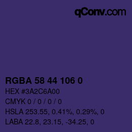 Color code: RGBA 58 44 106 0 | qconv.com