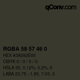 Color code: RGBA 58 57 46 0 | qconv.com