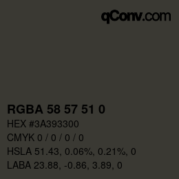 颜色代码: RGBA 58 57 51 0 | qconv.com