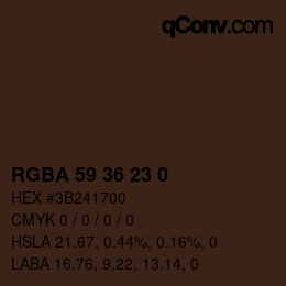 Color code: RGBA 59 36 23 0 | qconv.com