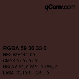 Color code: RGBA 59 36 33 0 | qconv.com
