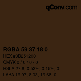 Color code: RGBA 59 37 18 0 | qconv.com