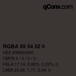 Color code: RGBA 59 54 52 0 | qconv.com