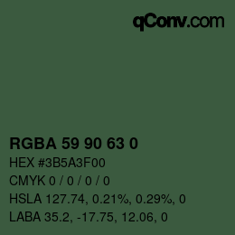 Color code: RGBA 59 90 63 0 | qconv.com
