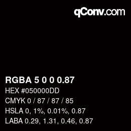 Código de color: RGBA 5 0 0 0.87 | qconv.com