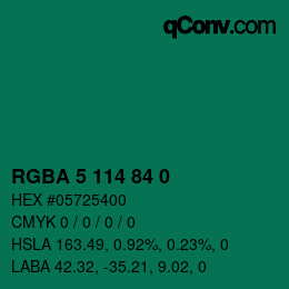 Color code: RGBA 5 114 84 0 | qconv.com