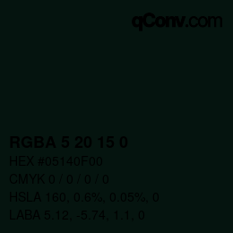 カラーコード: RGBA 5 20 15 0 | qconv.com