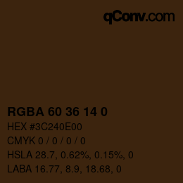 Color code: RGBA 60 36 14 0 | qconv.com