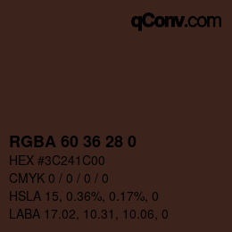 Color code: RGBA 60 36 28 0 | qconv.com