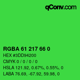 Color code: RGBA 61 217 66 0 | qconv.com