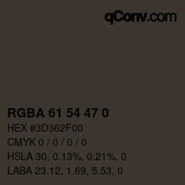 Color code: RGBA 61 54 47 0 | qconv.com