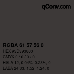 Color code: RGBA 61 57 56 0 | qconv.com