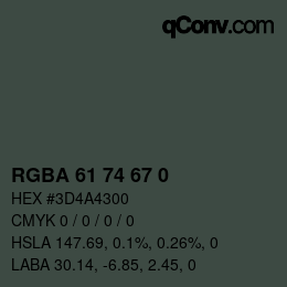 Color code: RGBA 61 74 67 0 | qconv.com