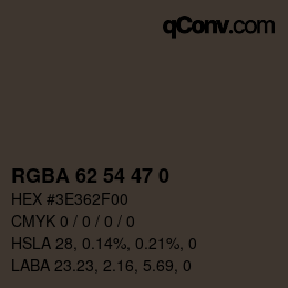 Color code: RGBA 62 54 47 0 | qconv.com