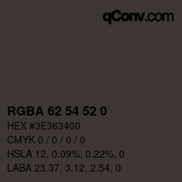 Color code: RGBA 62 54 52 0 | qconv.com