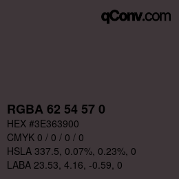 Color code: RGBA 62 54 57 0 | qconv.com