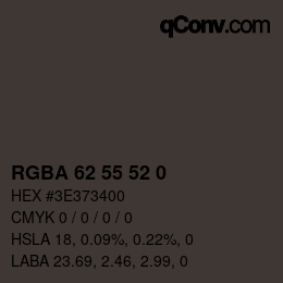 Color code: RGBA 62 55 52 0 | qconv.com