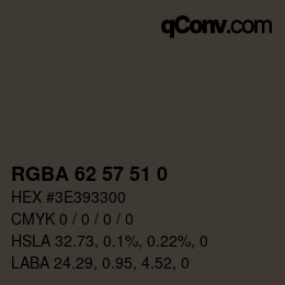 Color code: RGBA 62 57 51 0 | qconv.com
