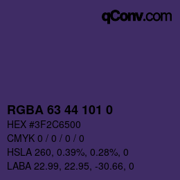 Color code: RGBA 63 44 101 0 | qconv.com