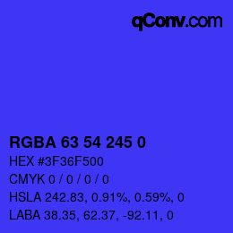 Color code: RGBA 63 54 245 0 | qconv.com