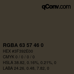 カラーコード: RGBA 63 57 46 0 | qconv.com