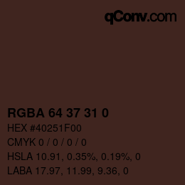 Color code: RGBA 64 37 31 0 | qconv.com