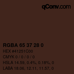 Color code: RGBA 65 37 28 0 | qconv.com