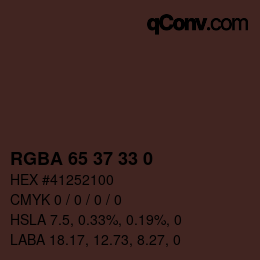 Color code: RGBA 65 37 33 0 | qconv.com