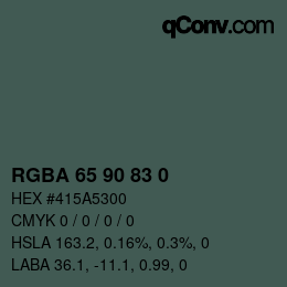 Farbcode: RGBA 65 90 83 0 | qconv.com