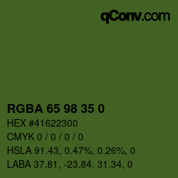 Farbcode: RGBA 65 98 35 0 | qconv.com