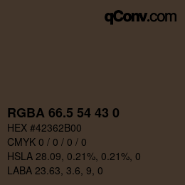 Color code: RGBA 66.5 54 43 0 | qconv.com