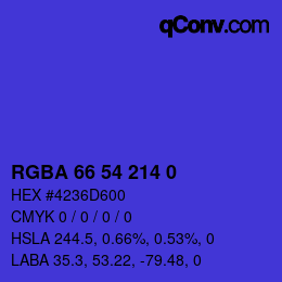 Color code: RGBA 66 54 214 0 | qconv.com