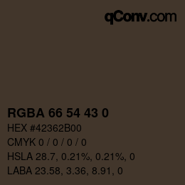 Color code: RGBA 66 54 43 0 | qconv.com