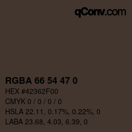 Color code: RGBA 66 54 47 0 | qconv.com