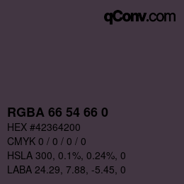 Color code: RGBA 66 54 66 0 | qconv.com