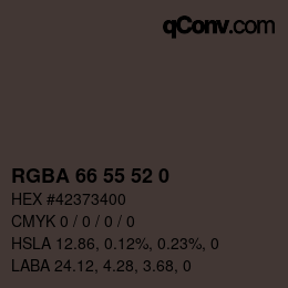 Color code: RGBA 66 55 52 0 | qconv.com