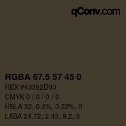 Color code: RGBA 67.5 57 45 0 | qconv.com