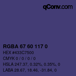 Color code: RGBA 67 60 117 0 | qconv.com