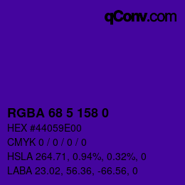 Farbcode: RGBA 68 5 158 0 | qconv.com