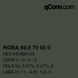Color code: RGBA 69.5 75 65 0 | qconv.com
