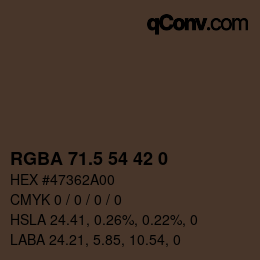 Color code: RGBA 71.5 54 42 0 | qconv.com
