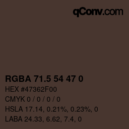 Color code: RGBA 71.5 54 47 0 | qconv.com