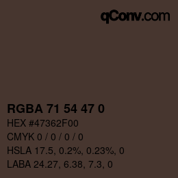 Color code: RGBA 71 54 47 0 | qconv.com