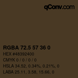颜色代码: RGBA 72.5 57 36 0 | qconv.com