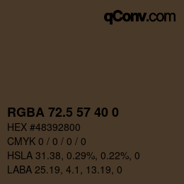 Color code: RGBA 72.5 57 40 0 | qconv.com