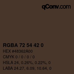 Color code: RGBA 72 54 42 0 | qconv.com